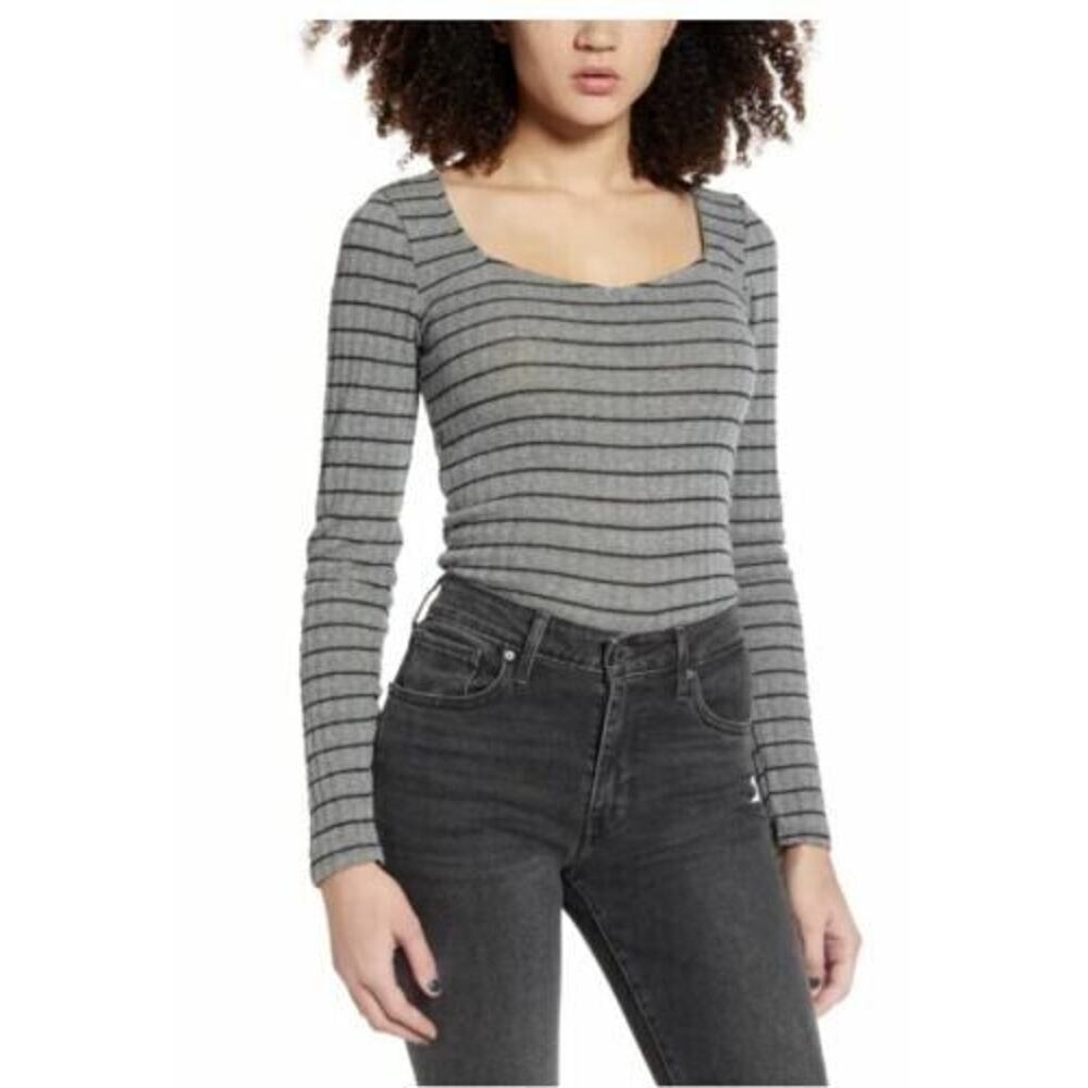 Project Social T Women's Kimora Sweetheart Knit Top Charcoal/Black Medium $58